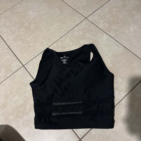 90 Degree By Reflex Black Crop Top Athletic Mesh Striped Tank - Picture 1 of 4